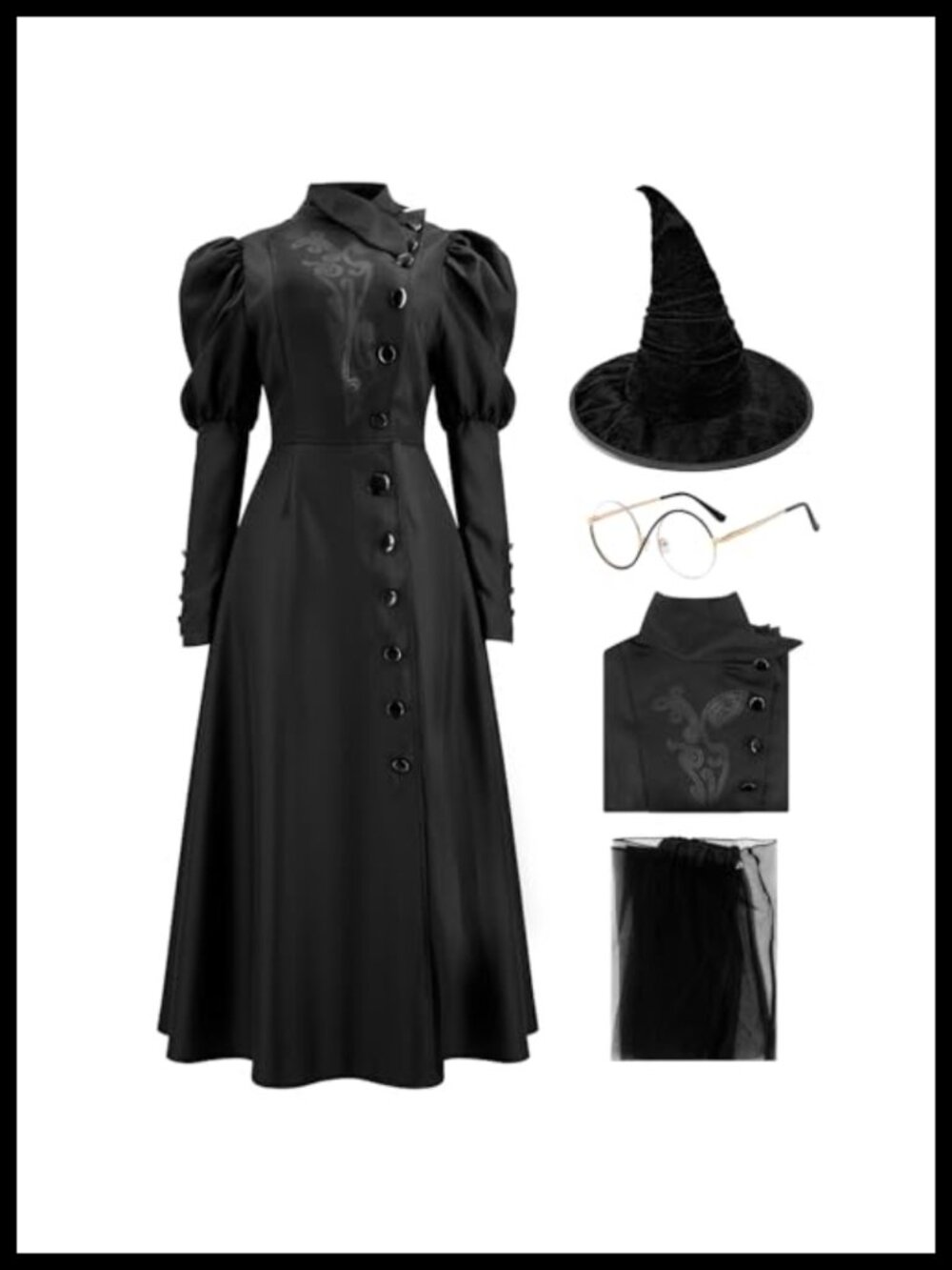 Elphaba Witch Costume Dress Hat Glasses Women Halloween Cosplay Deluxe